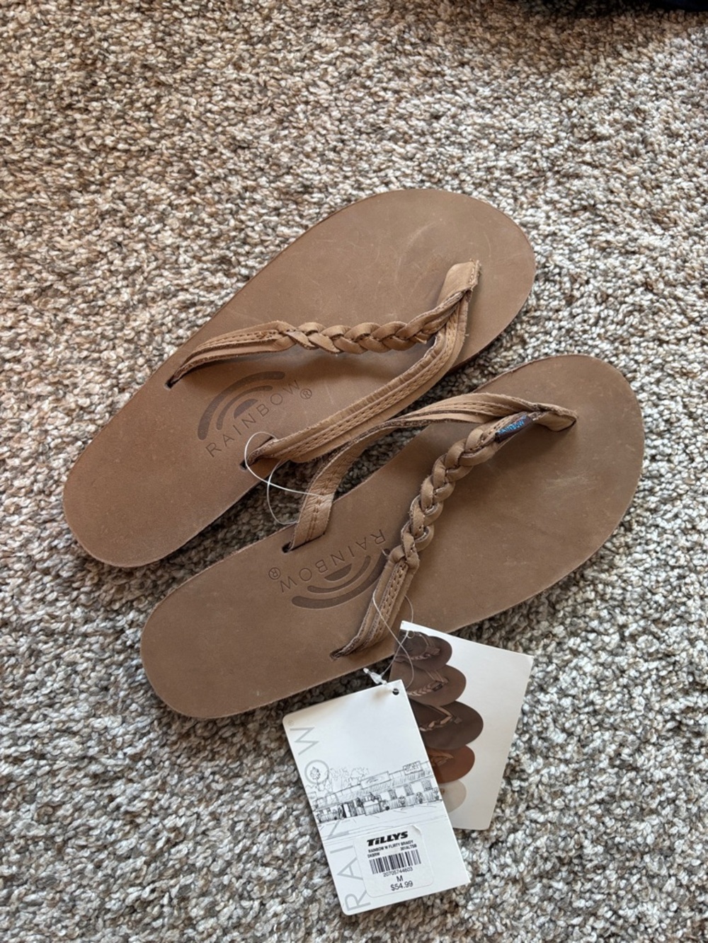 Rainbow Braided Leather Thong Sandals - Tan